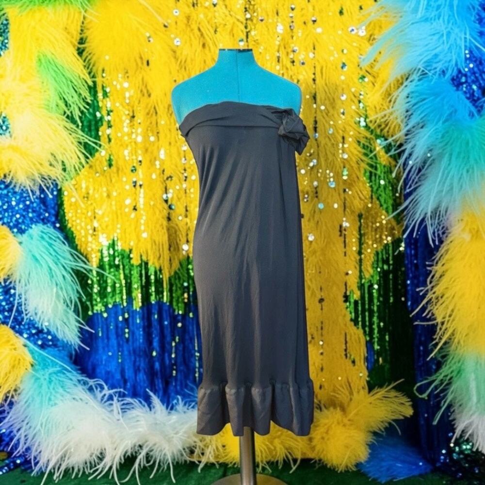 1970s Handmade Strapless Black Disco Midi Dress Studio 54 Minimalist Knit S/M